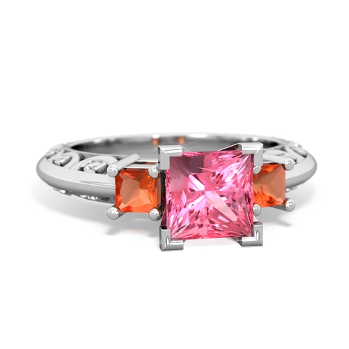 pink sapphire-fire opal engagement ring