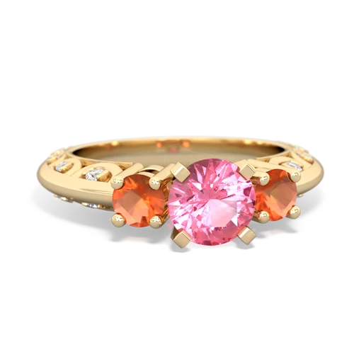 pink sapphire-fire opal engagement ring