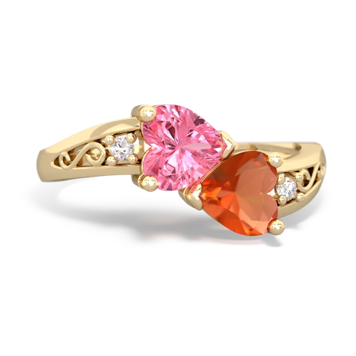 pink sapphire-fire opal filligree ring