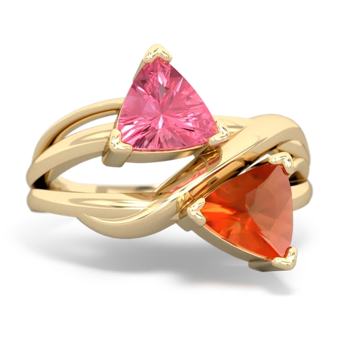 pink sapphire-fire opal filligree ring