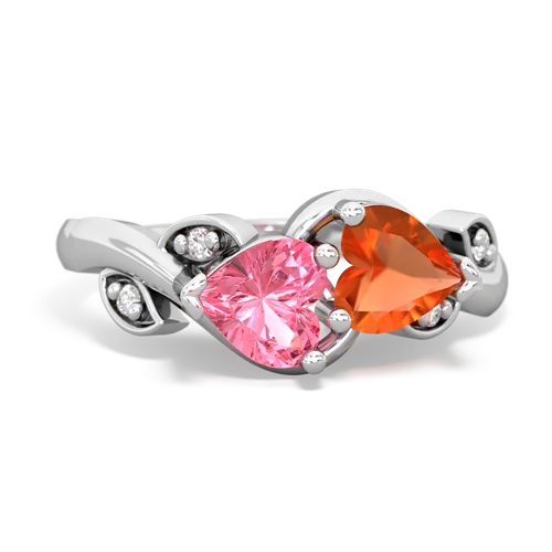 pink sapphire-fire opal floral keepsake ring