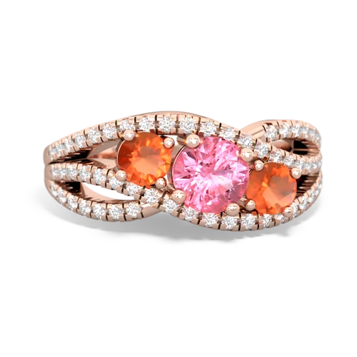 pink sapphire-fire opal three stone pave ring