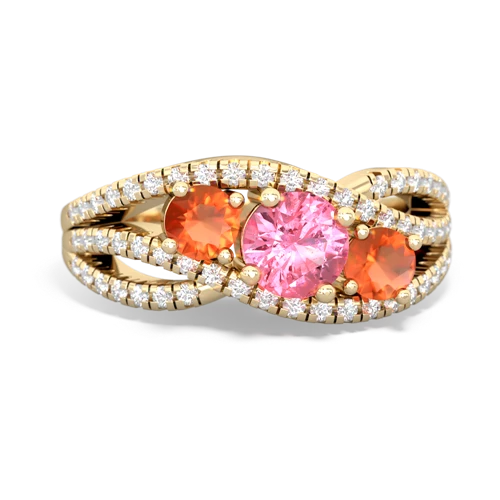 pink sapphire-fire opal three stone pave ring