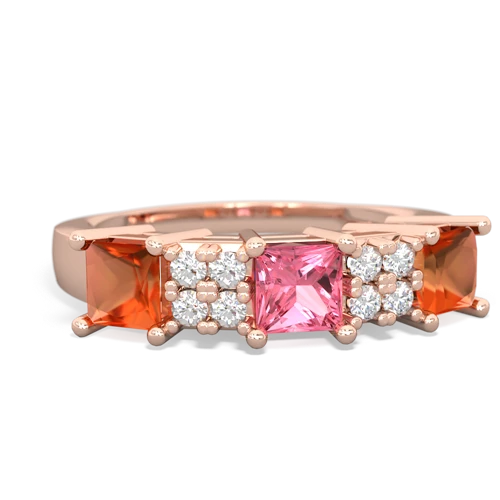 Lab Pink Sapphire Lab Created Pink Sapphire with Genuine Fire Opal and Genuine Fire Opal Three Stone ring Ring