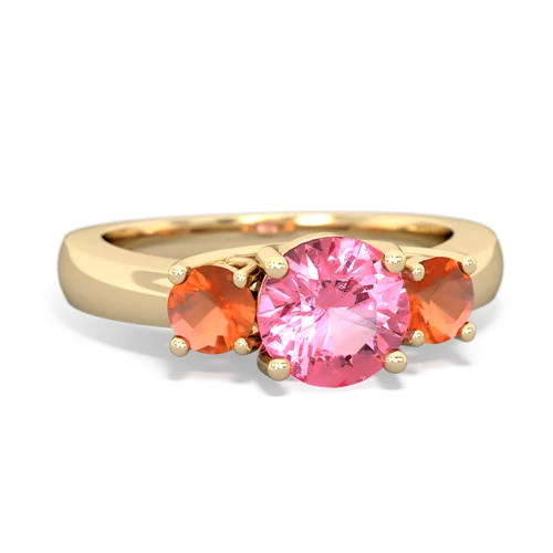 Lab Pink Sapphire Lab Created Pink Sapphire with Genuine Fire Opal and Genuine Fire Opal Three Stone Trellis ring Ring