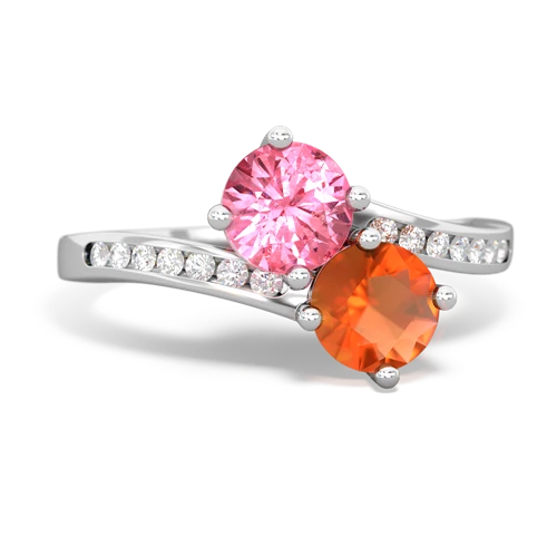pink sapphire-fire opal two stone channel ring