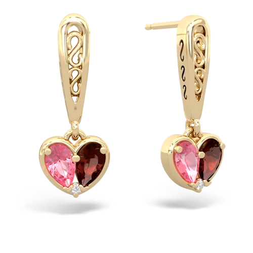 pink sapphire-garnet filligree earrings