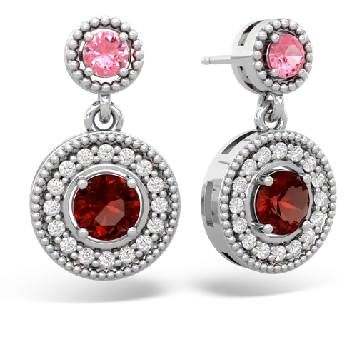 pink sapphire-garnet halo earrings