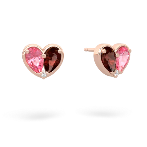 pink sapphire-garnet one heart earrings