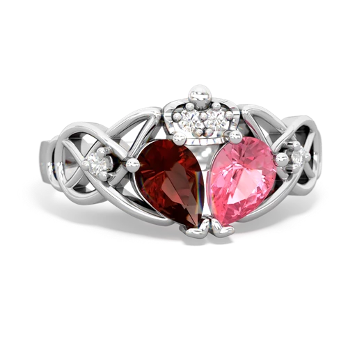 pink sapphire-garnet claddagh ring