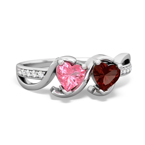 pink sapphire-garnet double heart ring