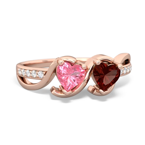 pink sapphire-garnet double heart ring