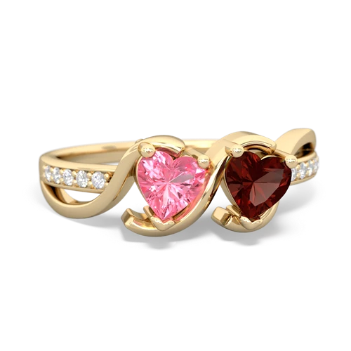 pink sapphire-garnet double heart ring