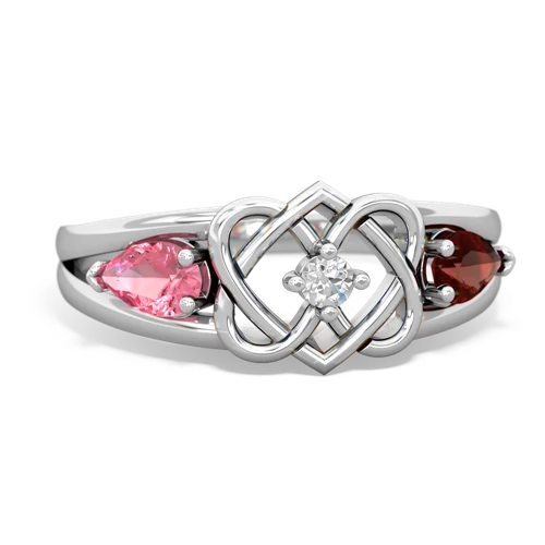 pink sapphire-garnet double heart ring