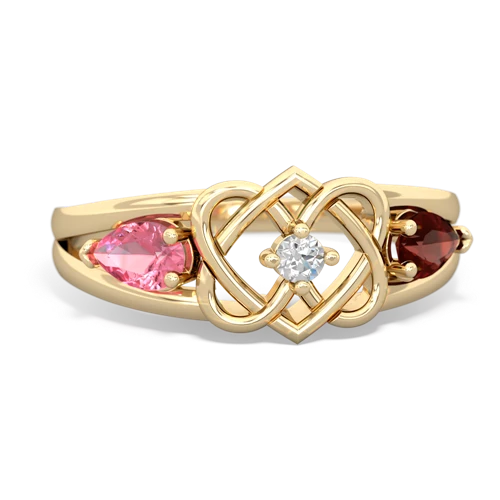 pink sapphire-garnet double heart ring
