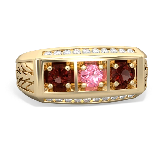 pink sapphire-garnet three stone ring