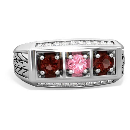pink sapphire-garnet three stone ring