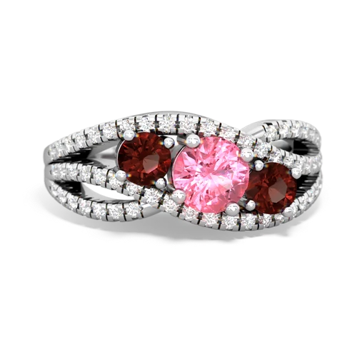 pink sapphire-garnet three stone pave ring