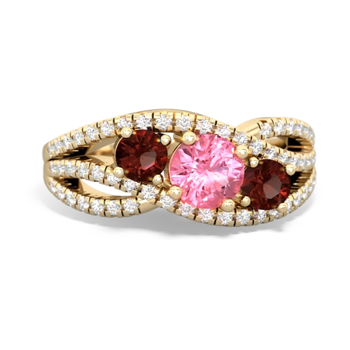 pink sapphire-garnet three stone pave ring