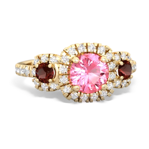 pink sapphire-garnet three stone regal ring