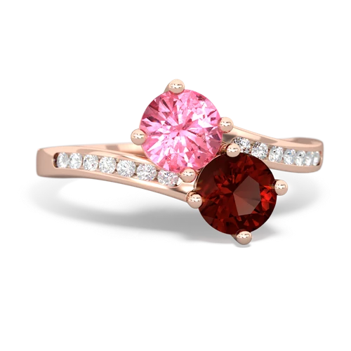 pink sapphire-garnet two stone channel ring