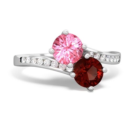 pink sapphire-garnet two stone channel ring