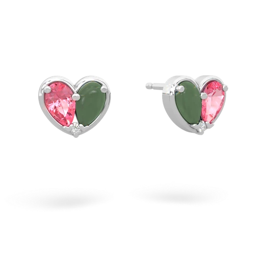 pink sapphire-jade one heart earrings