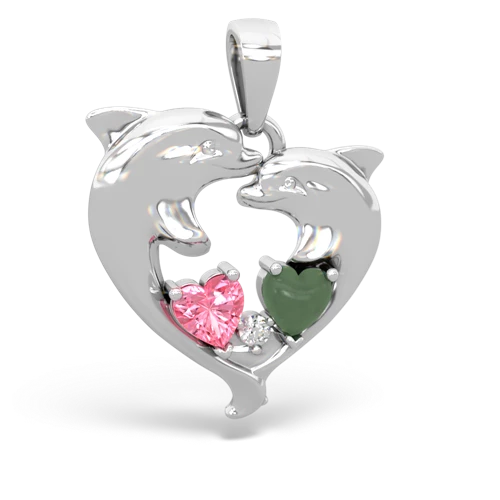 pink sapphire-jade dolphins pendant