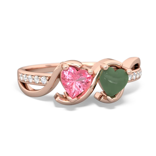 pink sapphire-jade double heart ring