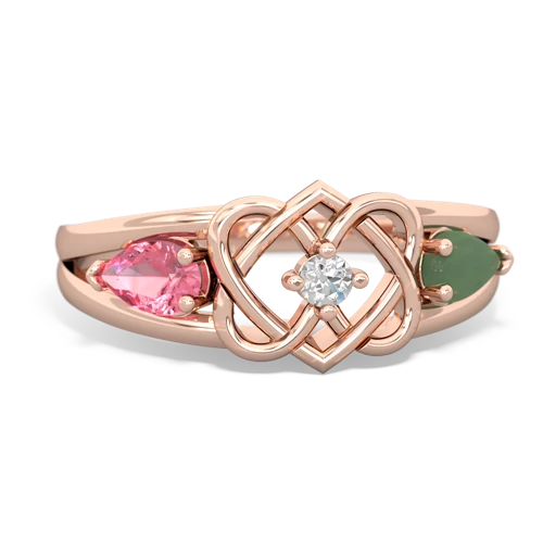 pink sapphire-jade double heart ring