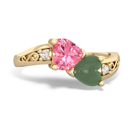 pink sapphire-jade filligree ring