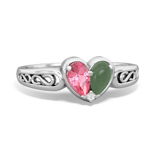 pink sapphire-jade filligree ring