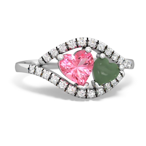 pink sapphire-jade mother child ring