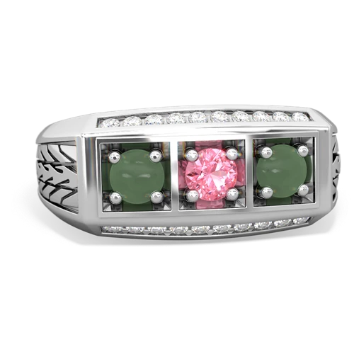 pink sapphire-jade three stone ring