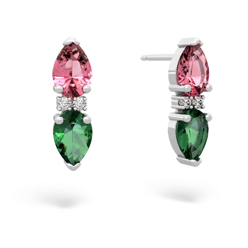 pink sapphire-lab emerald bowtie earrings