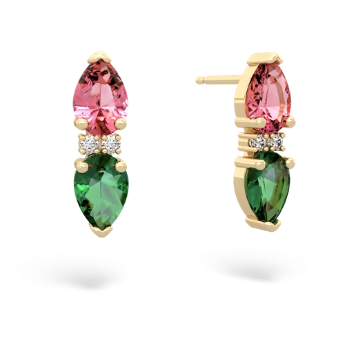 pink sapphire-lab emerald bowtie earrings