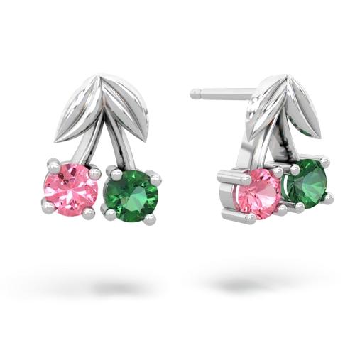 pink sapphire-lab emerald cherries earrings