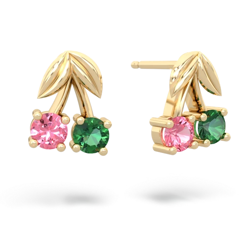 pink sapphire-lab emerald cherries earrings