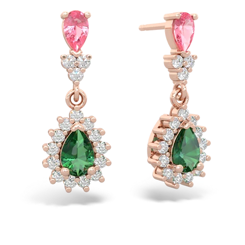 Lab Pink Sapphire Lab Created Pink Sapphire with Lab Created Emerald Halo Pear Dangle earrings Earrings