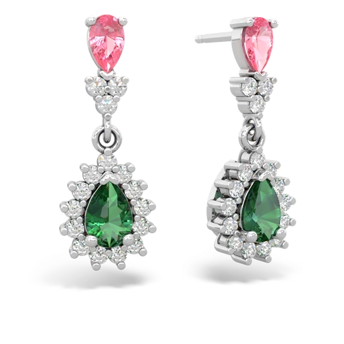 pink sapphire-lab emerald dangle earrings