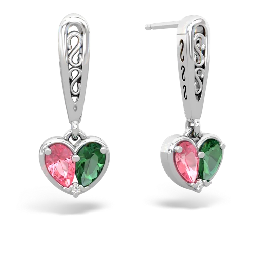 pink sapphire-lab emerald filligree earrings