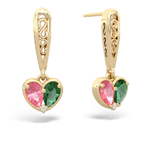 pink sapphire-lab emerald filligree earrings