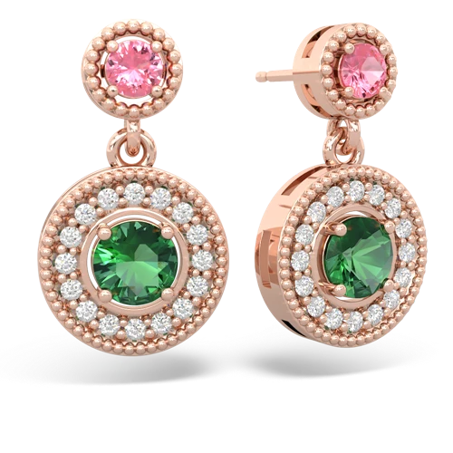 Lab Pink Sapphire Lab Created Pink Sapphire with Lab Created Emerald Halo Dangle earrings Earrings