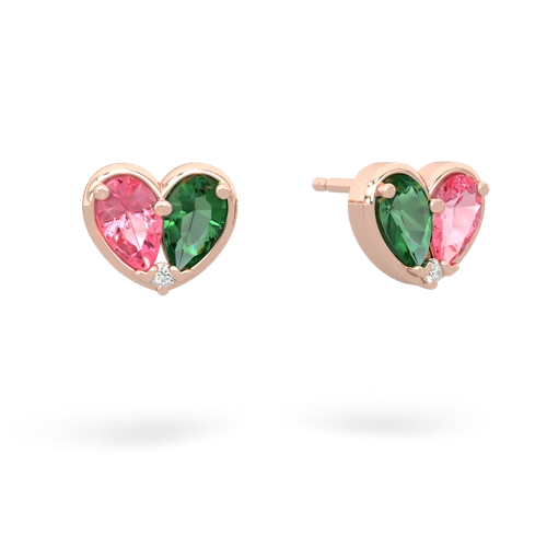 pink sapphire-lab emerald one heart earrings