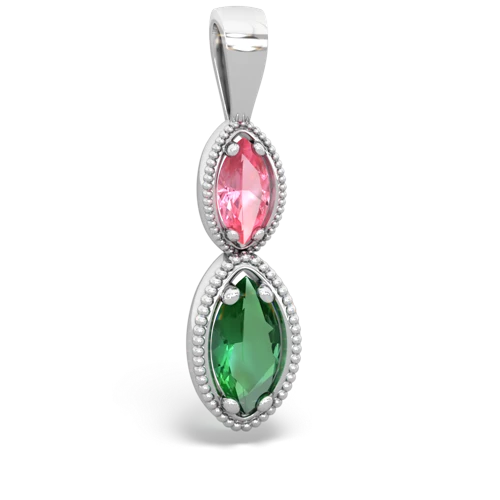 pink sapphire-lab emerald antique milgrain pendant
