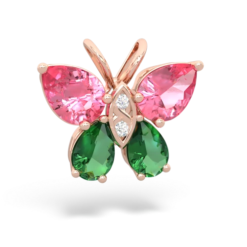 pink sapphire-lab emerald butterfly pendant