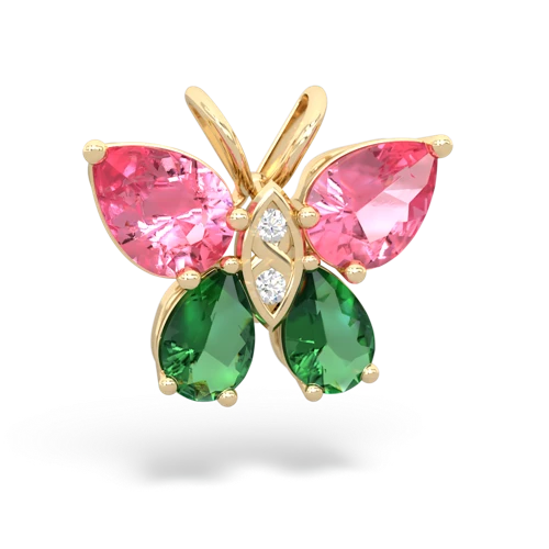 pink sapphire-lab emerald butterfly pendant