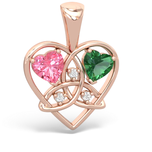 Lab Pink Sapphire Lab Created Pink Sapphire with Lab Created Emerald Celtic Trinity Heart pendant Pendant
