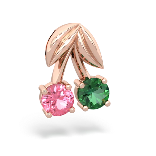 pink sapphire-lab emerald cherries pendant