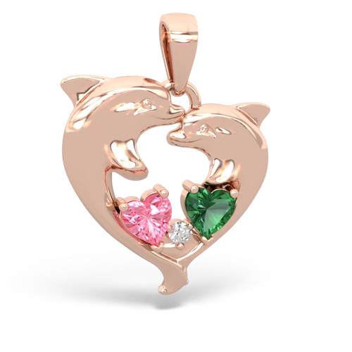 Lab Pink Sapphire Lab Created Pink Sapphire with Lab Created Emerald Dolphin Heart pendant Pendant